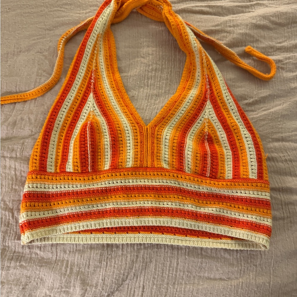 Striped Crochet Halter Top